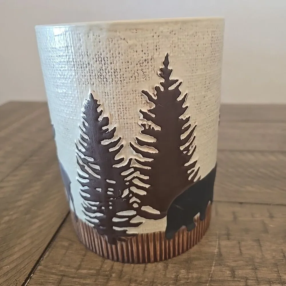 Wilderness Trail Park Designs Utensil Crock Ceramic Stoneware Bear Moose Trees